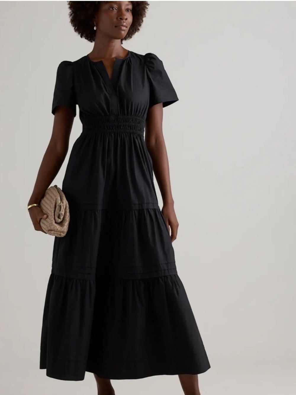 QUINCE tiered dress - organic cotton black maxi. LARGE